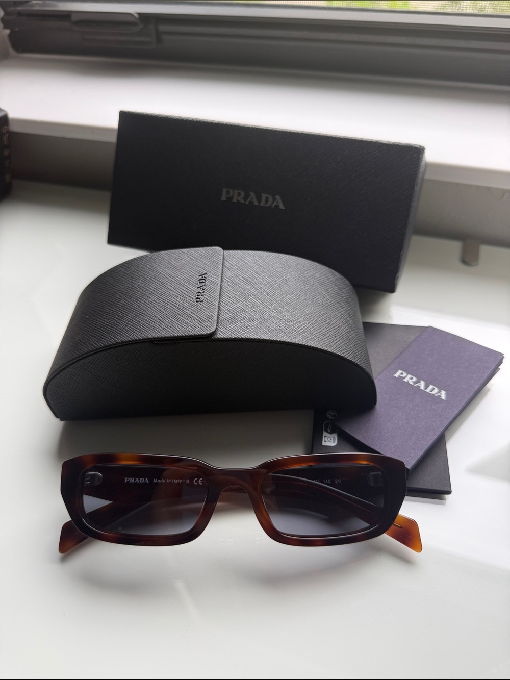 Prada Tortoiseshell Brown Rectangular Sunglasses